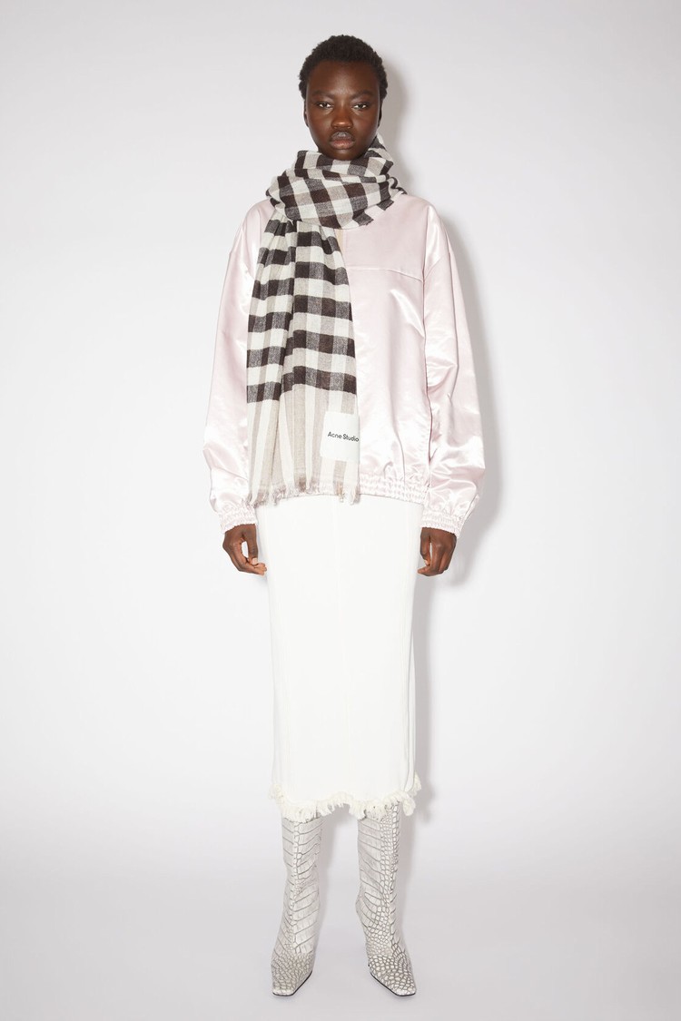 Chocolate / Brown / White Acne Studios Check Cashmere Linen Scarf | YXLG-05378