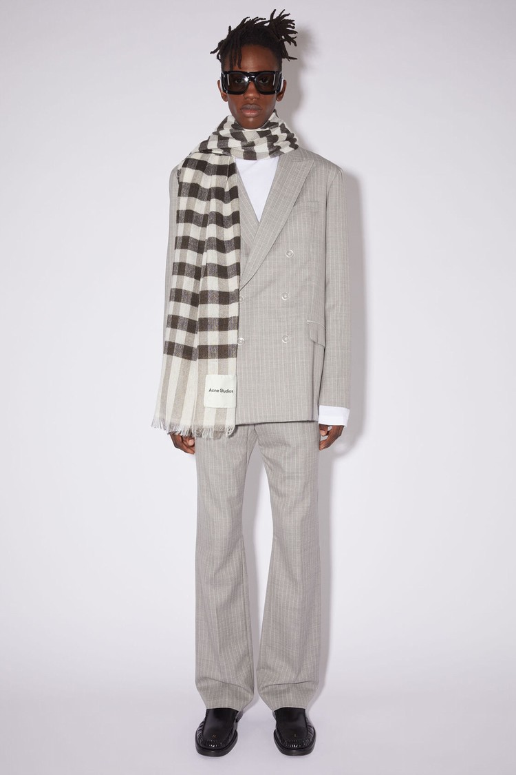 Chocolate / Brown / White Acne Studios Check Cashmere Linen Scarf | YXLG-05378