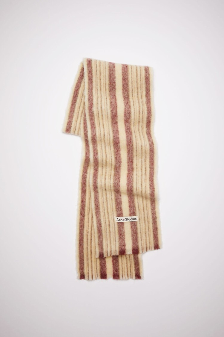 Cream / White / Burgundy / Red Acne Studios Stripe Wool Mohair Scarf | OTYU-61029