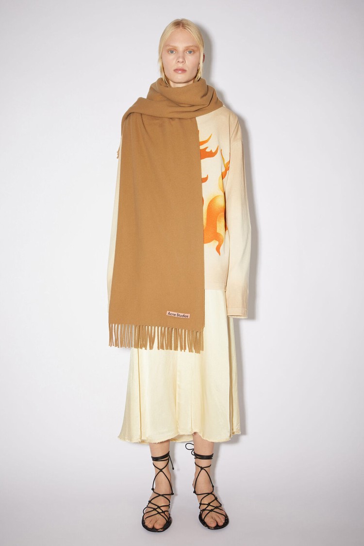 Dark Brown Acne Studios Fringe Wool - Oversized Scarf | DGXT-42138