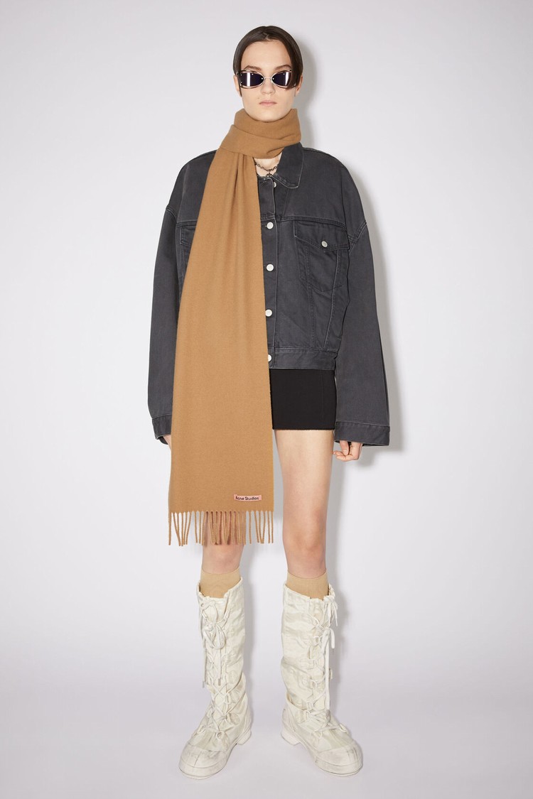 Dark Brown Acne Studios Fringe Wool - Skinny Scarf | RSAL-80193