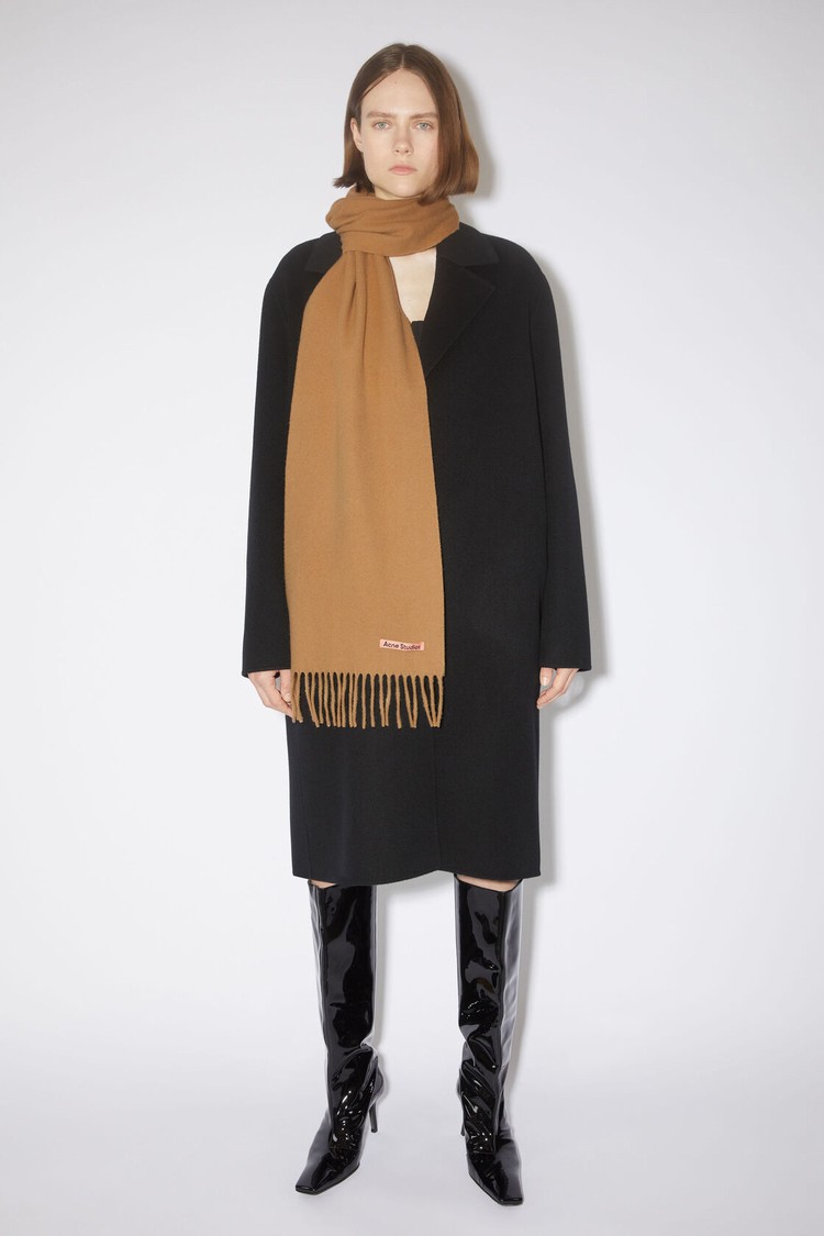 Dark Brown Acne Studios Fringe Wool - Skinny Scarf | VXTJ-18674