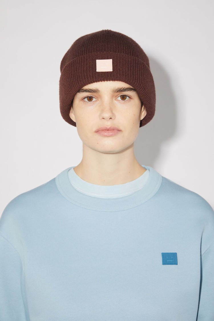 Dark Brown Acne Studios Small Face Logo Beanie | WXNG-98346