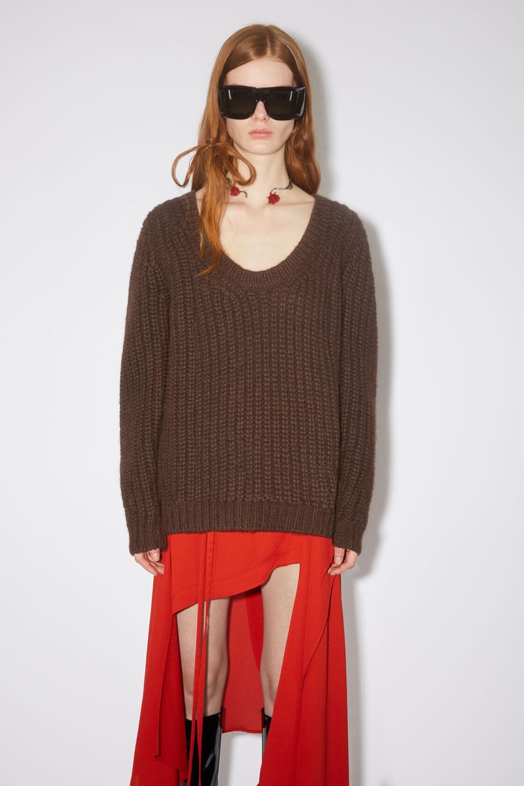 Dark Brown Acne Studios Wool Blend Jumper Women\'s Knitwear | CXZS-89567