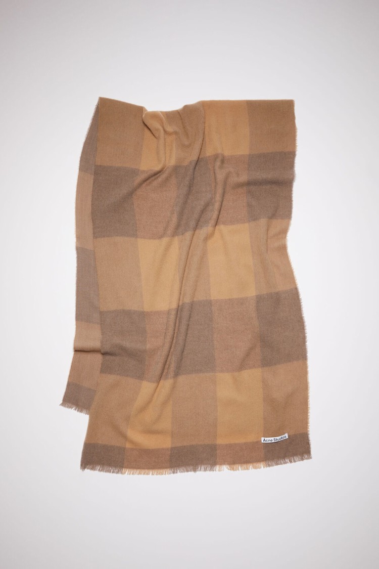 Dark Brown / Grey Acne Studios Check Wool Scarf | EGWC-52786