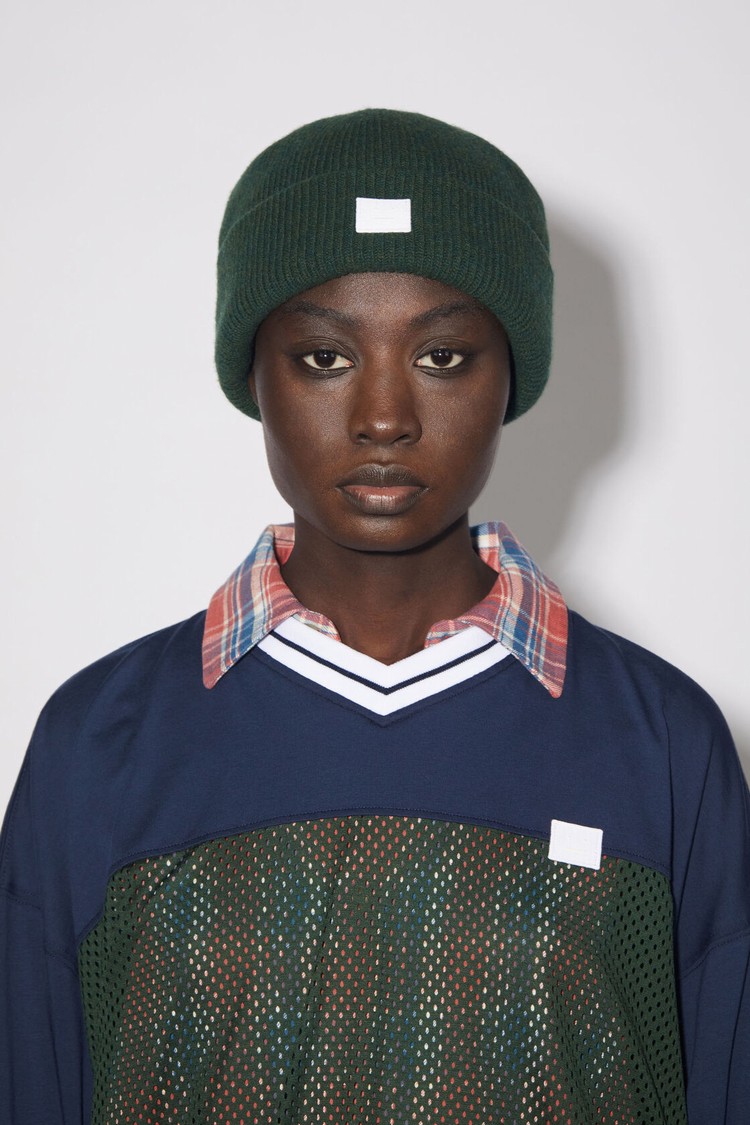 Dark Green Acne Studios Small Face Logo Beanie | JOCT-27681