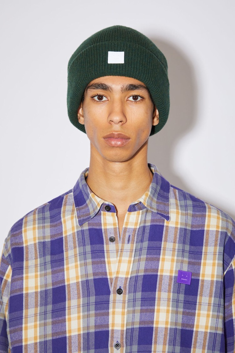 Dark Green Acne Studios Small Face Logo Beanie | JOCT-27681