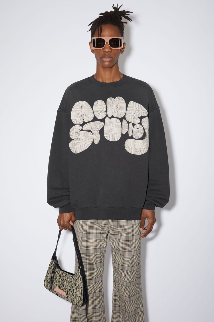 Dark Grey Acne Studios Crew Neck Bubble Logo Men\'s Sweatshirts | NETL-28906