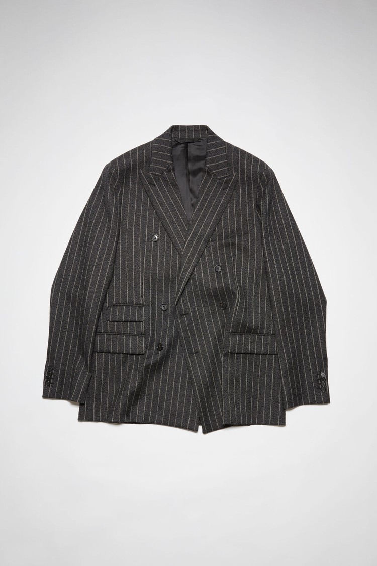 Dark Grey Acne Studios Double-breasted Pinstripe Men's Suits | ZCWB-87150