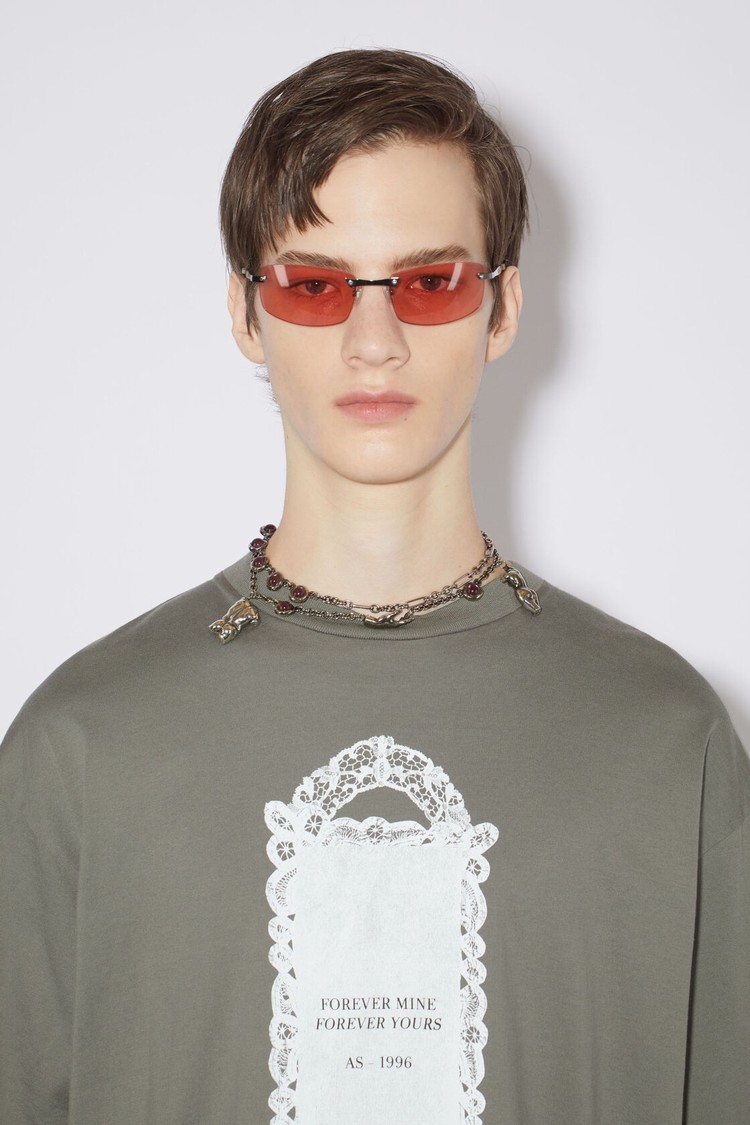 Dark Grey Acne Studios Printed Men's T Shirts | SANE-27563