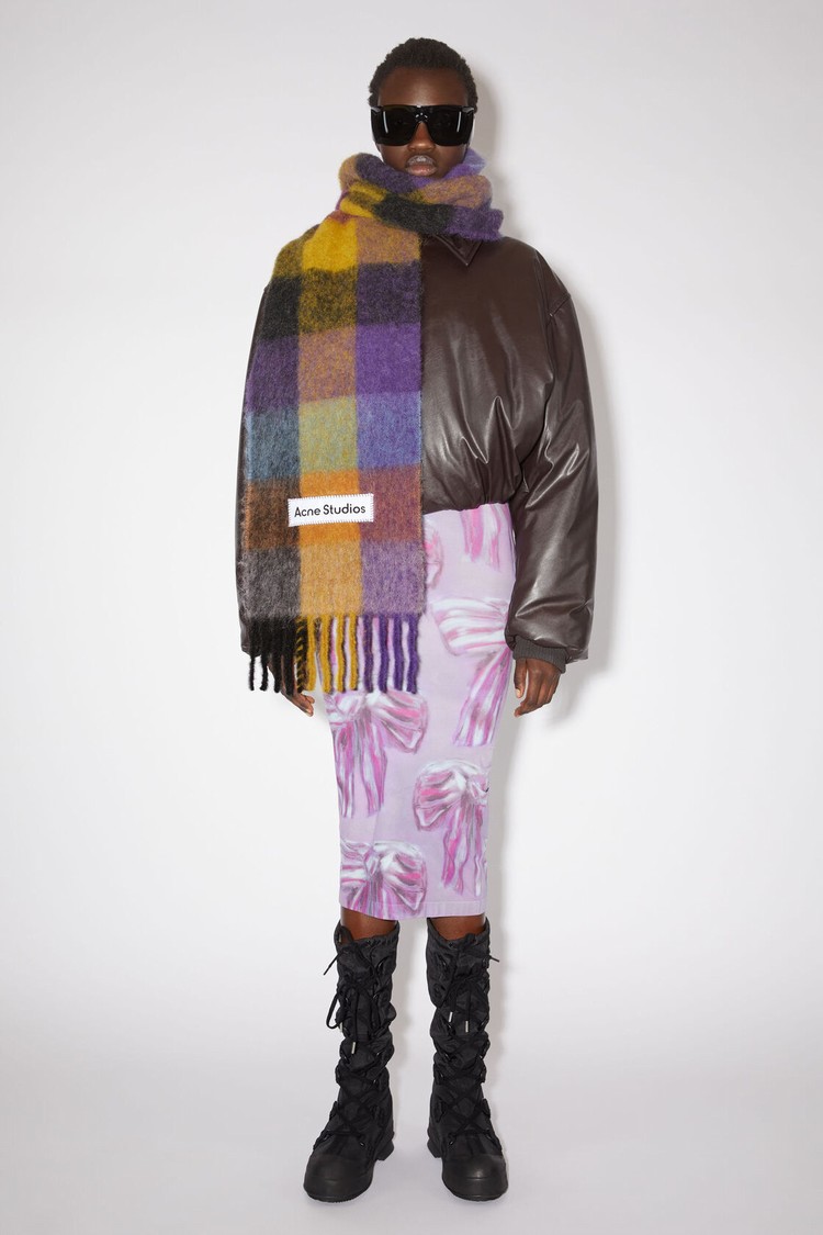 Dark Grey / Yellow / Purple Acne Studios Mohair Checked Scarf | XVDN-83465