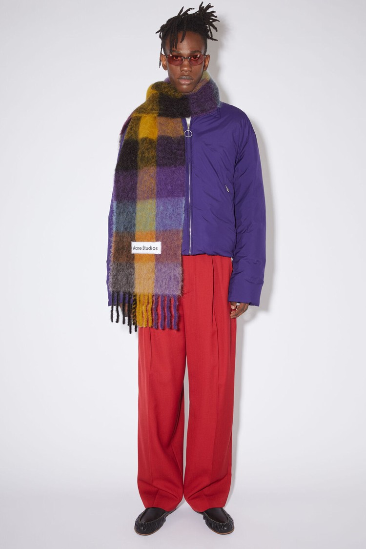 Dark Grey / Yellow / Purple Acne Studios Mohair Checked Scarf | XVDN-83465