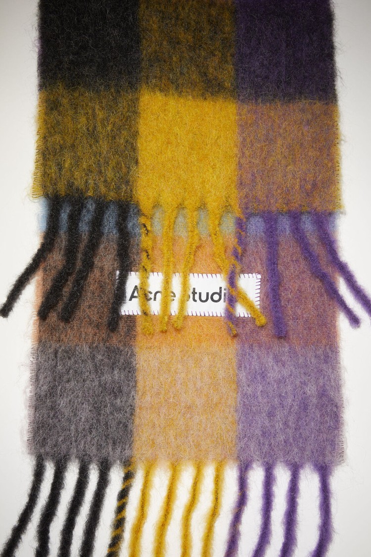 Dark Grey / Yellow / Purple Acne Studios Mohair Checked Scarf | XVDN-83465