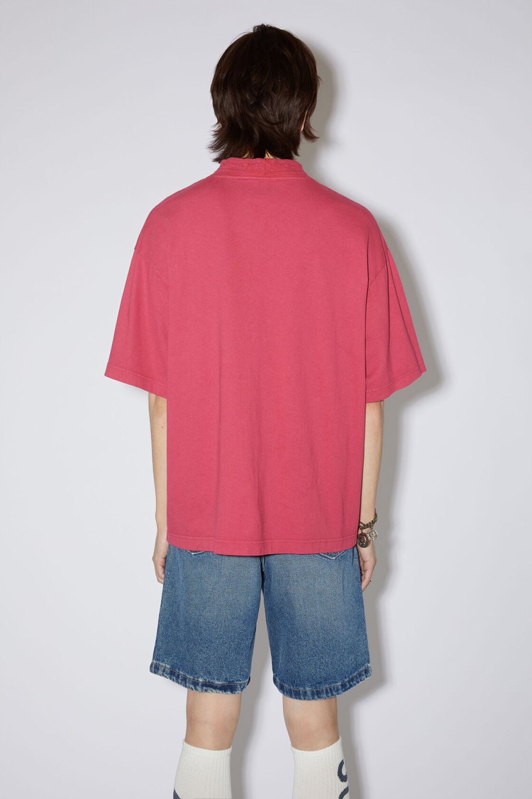 Fuchsia / Pink Acne Studios Logo Tape Men's T Shirts | ZPGL-09386