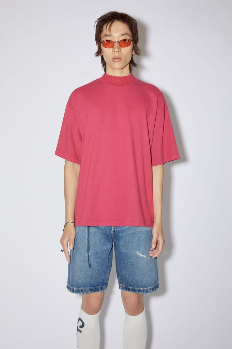 Fuchsia / Pink Acne Studios Logo Tape Men\'s T Shirts | ZPGL-09386