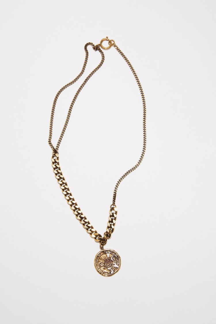 Gold Acne Studios Long Coin Necklace Jewellery | GDFE-35984