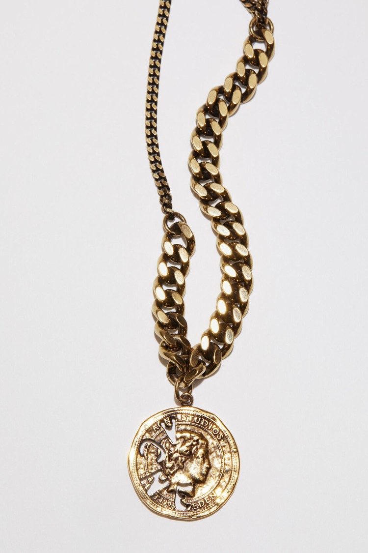 Gold Acne Studios Long Coin Necklace Jewellery | GDFE-35984