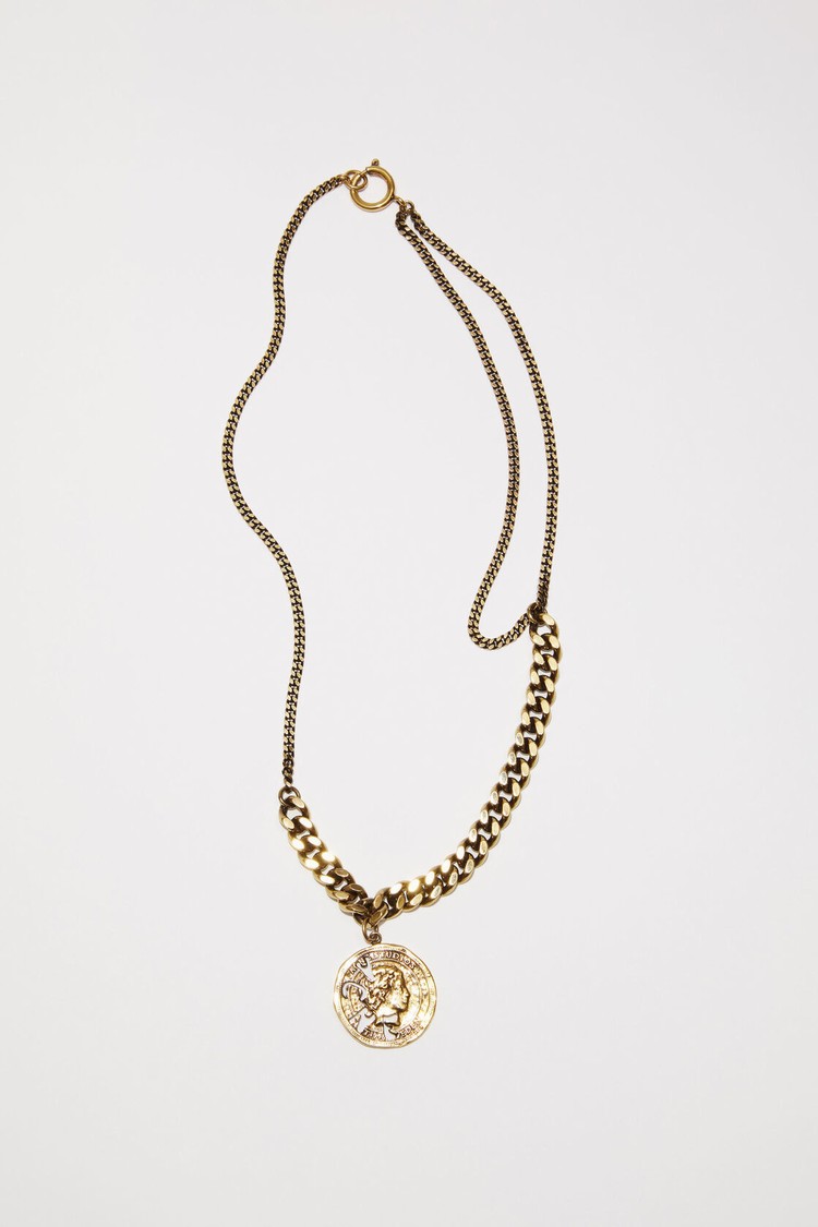 Gold Acne Studios Long Coin Necklace Jewellery | GDFE-35984