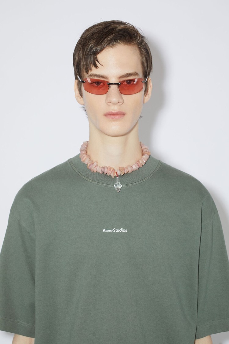 Green Acne Studios Logo Men's T Shirts | OVPI-73429