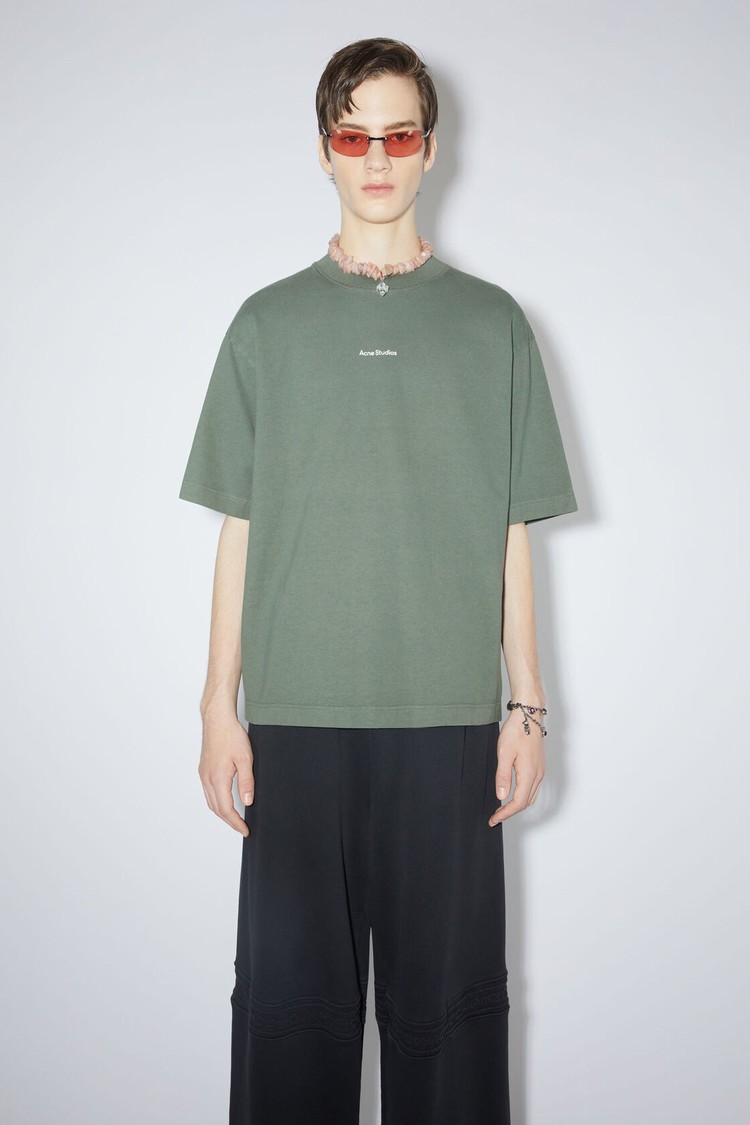 Green Acne Studios Logo Men\'s T Shirts | OVPI-73429