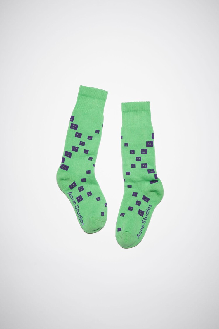 Green / Blue Acne Studios Face Logo Socks | JRVP-38059