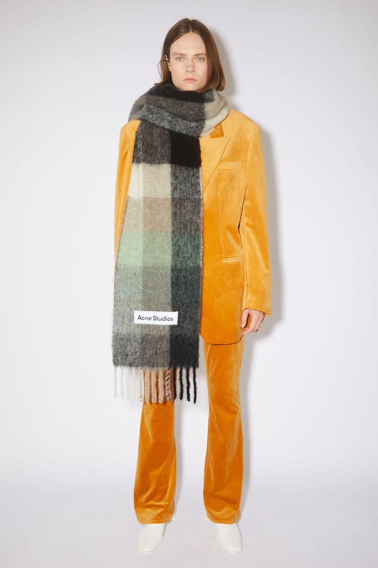 Green / Grey / Black Acne Studios Mohair Checked Scarf | OLHA-85071