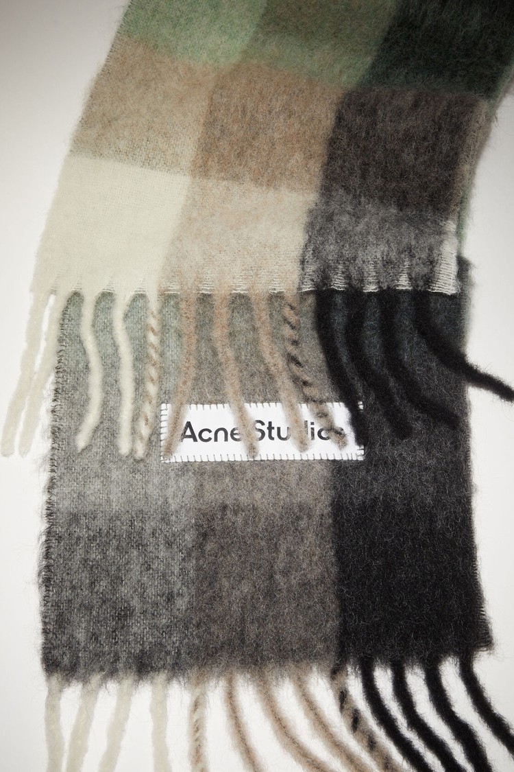 Green / Grey / Black Acne Studios Mohair Checked Scarf | OLHA-85071