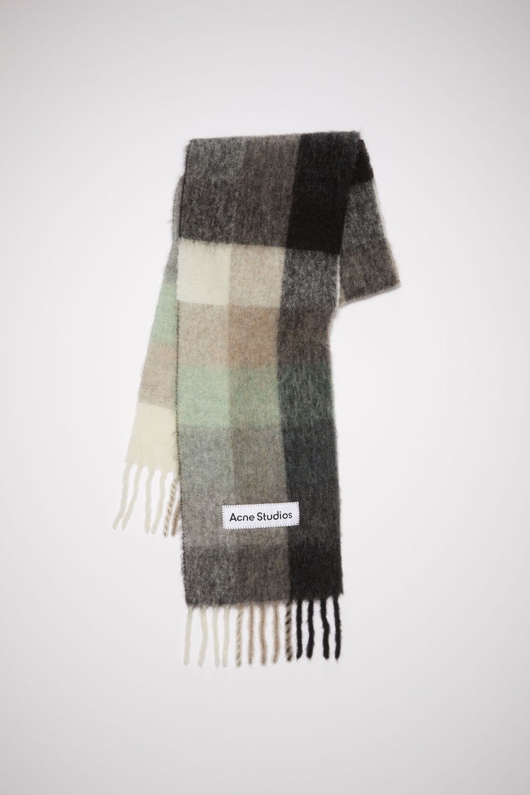 Green / Grey / Black Acne Studios Mohair Checked Scarf | OLHA-85071