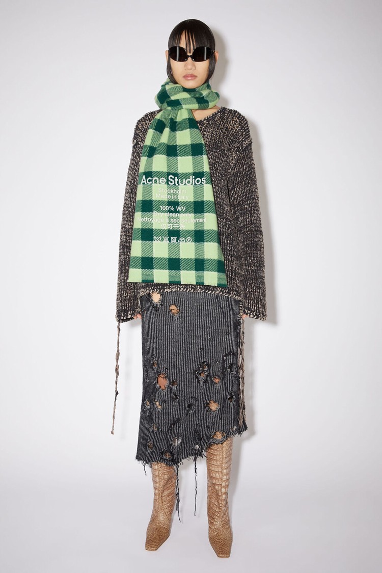 Green / Light Green Acne Studios Check Wool Scarf | FSIN-50671