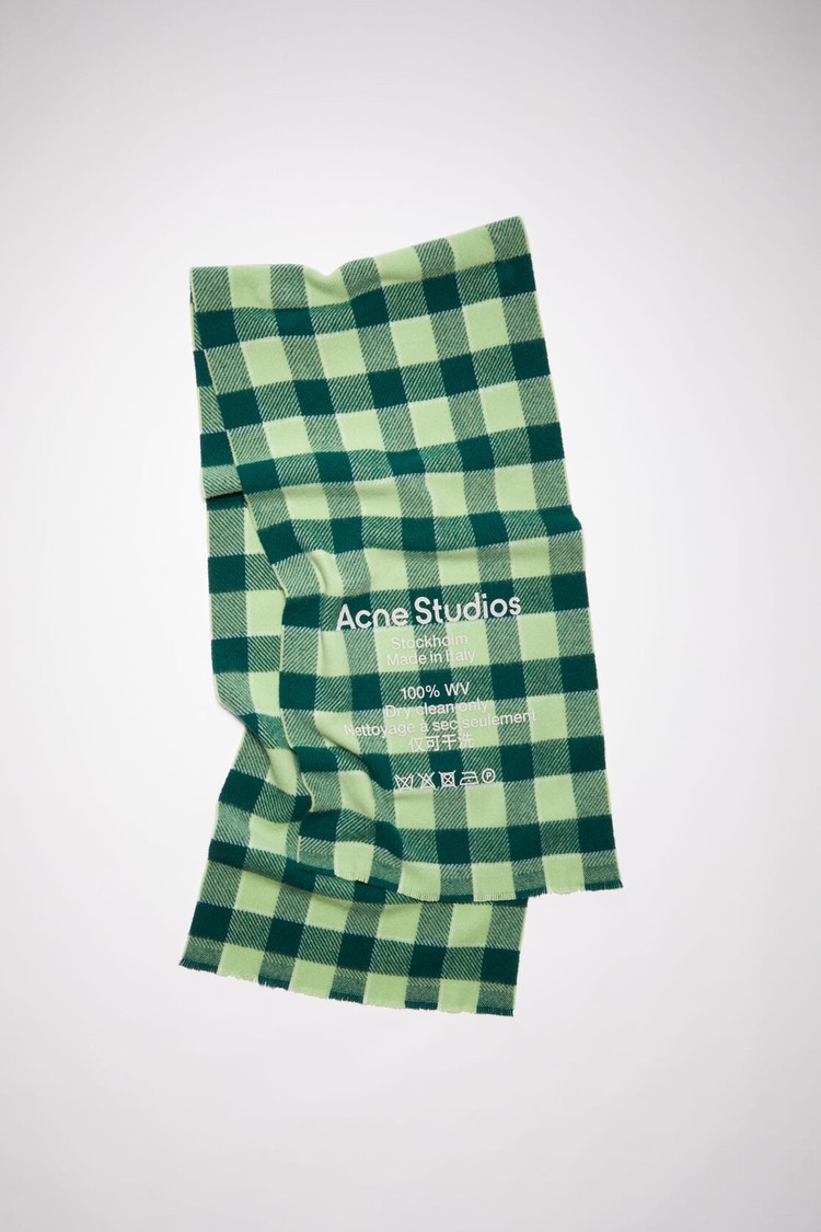 Green / Light Green Acne Studios Check Wool Scarf | FSIN-50671