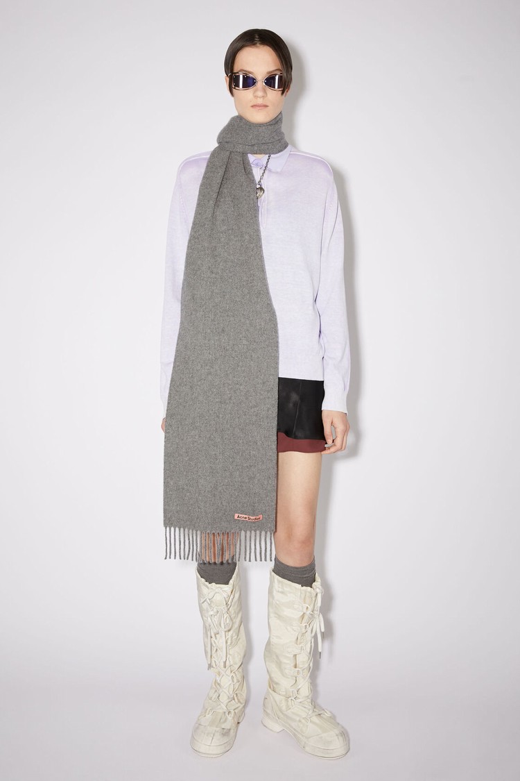 Grey Acne Studios Fringe Wool - Skinny Scarf | MEXH-17543