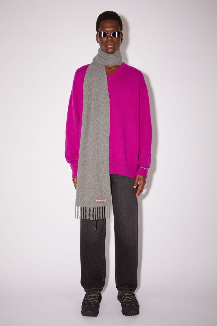 Grey Acne Studios Fringe Wool - Skinny Scarf | MEXH-17543