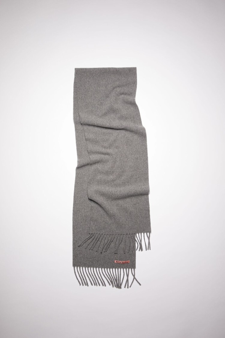 Grey Acne Studios Fringe Wool - Skinny Scarf | MEXH-17543