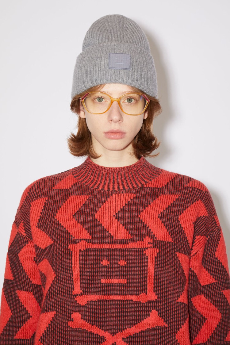 Grey Acne Studios Large Face Logo Beanie | ARDC-84291