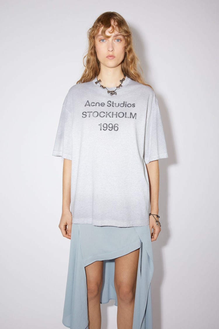 Grey Acne Studios Logo Women\'s T Shirts | HFVJ-40832