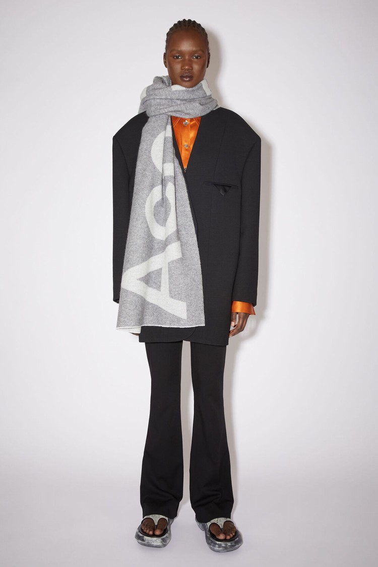 Grey Acne Studios Logo Wool Blend Scarf | BGOH-36742