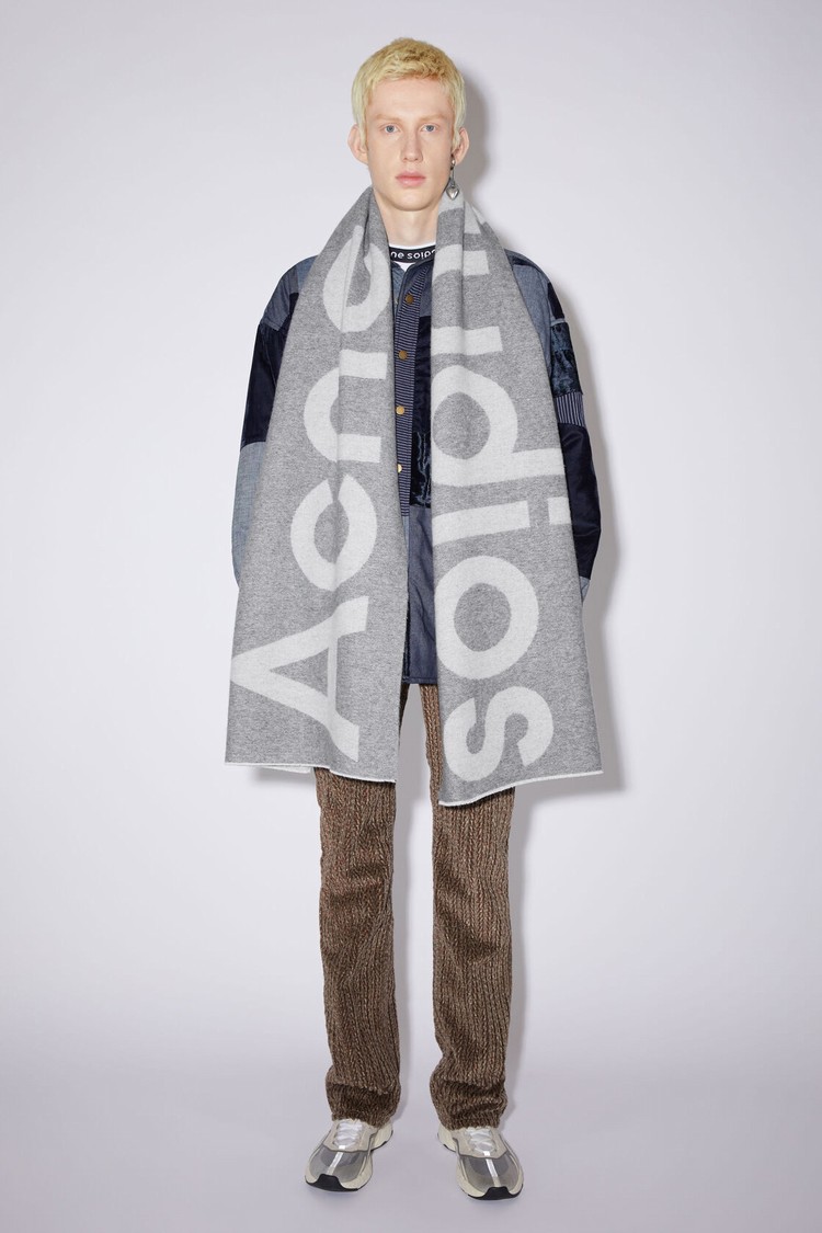 Grey Acne Studios Logo Wool Blend Scarf | BGOH-36742