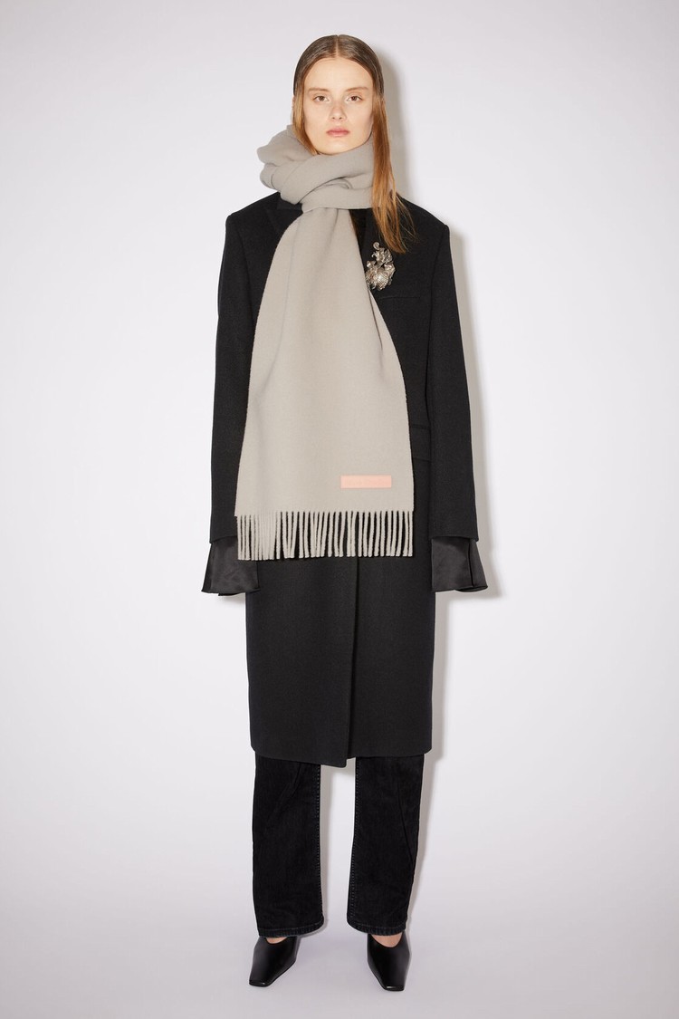 Grey Acne Studios Rich Wool Fringe - Narrow Scarf | YEMO-15847