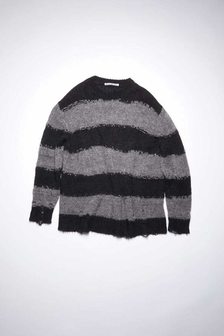 Grey / Black Acne Studios Distressed Striped Women's Knitwear | SMRK-85309