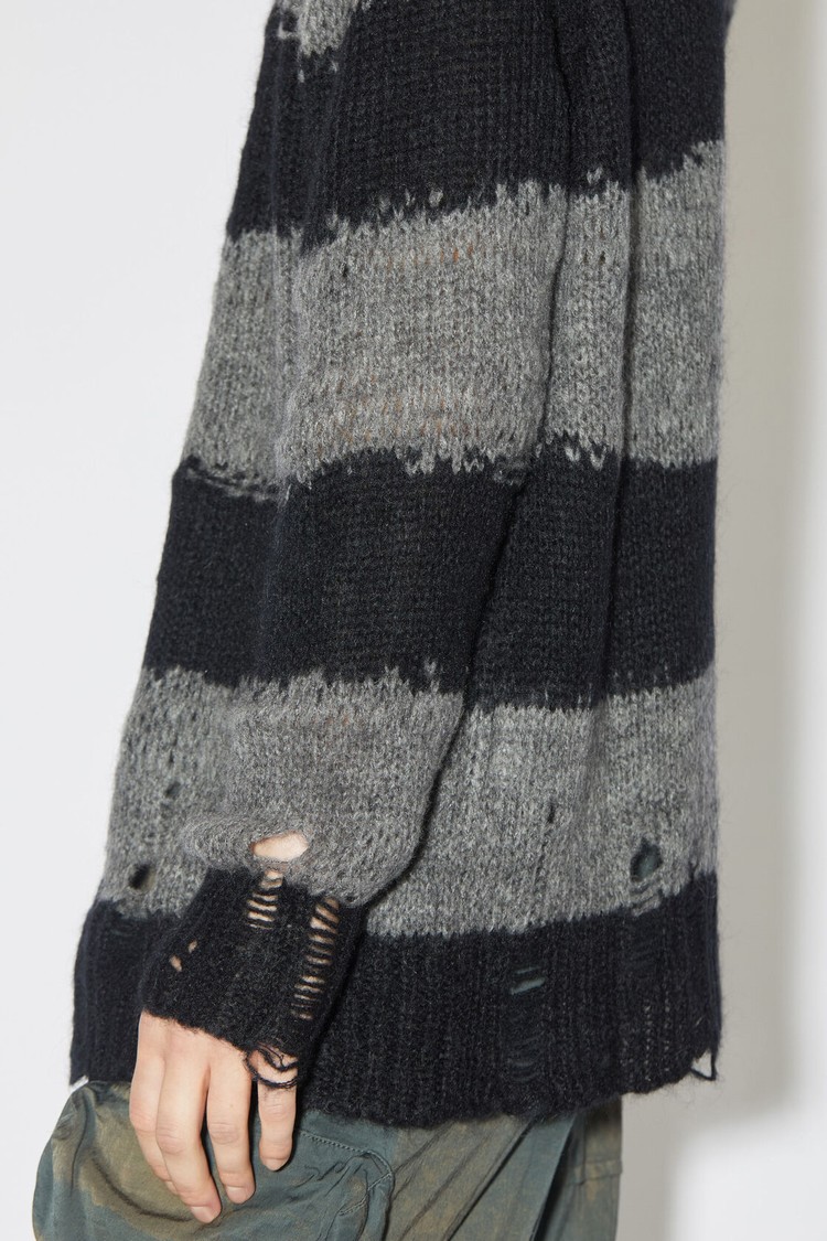 Grey / Black Acne Studios Distressed Striped Women's Knitwear | SMRK-85309