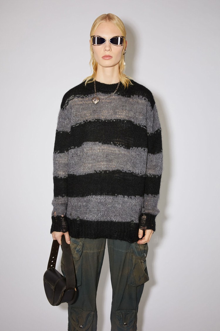 Grey / Black Acne Studios Distressed Striped Women\'s Knitwear | SMRK-85309