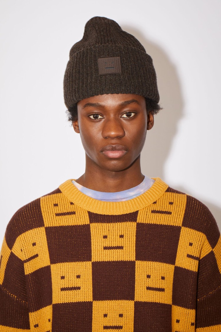 Grey / Brown Acne Studios Large Face Logo Beanie | OLZA-06384