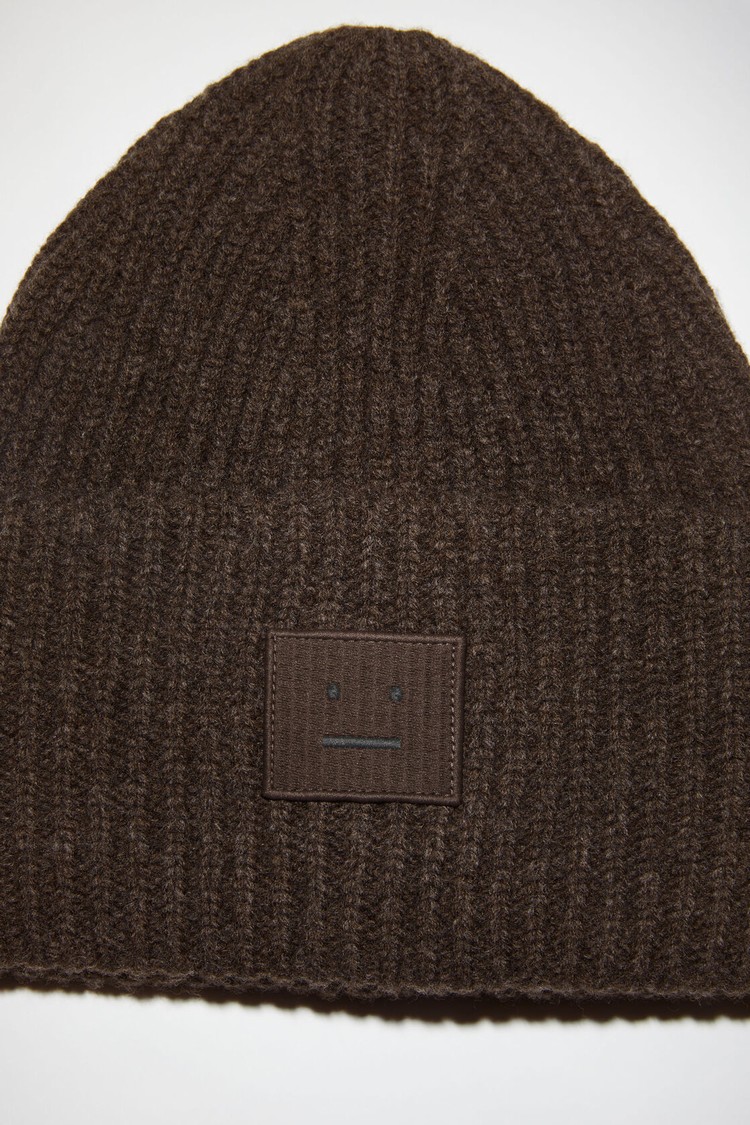 Grey / Brown Acne Studios Large Face Logo Beanie | OLZA-06384