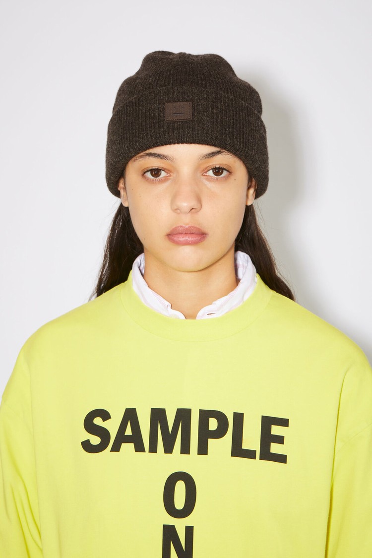 Grey / Brown Acne Studios Small Face Logo Beanie | MDRG-61902