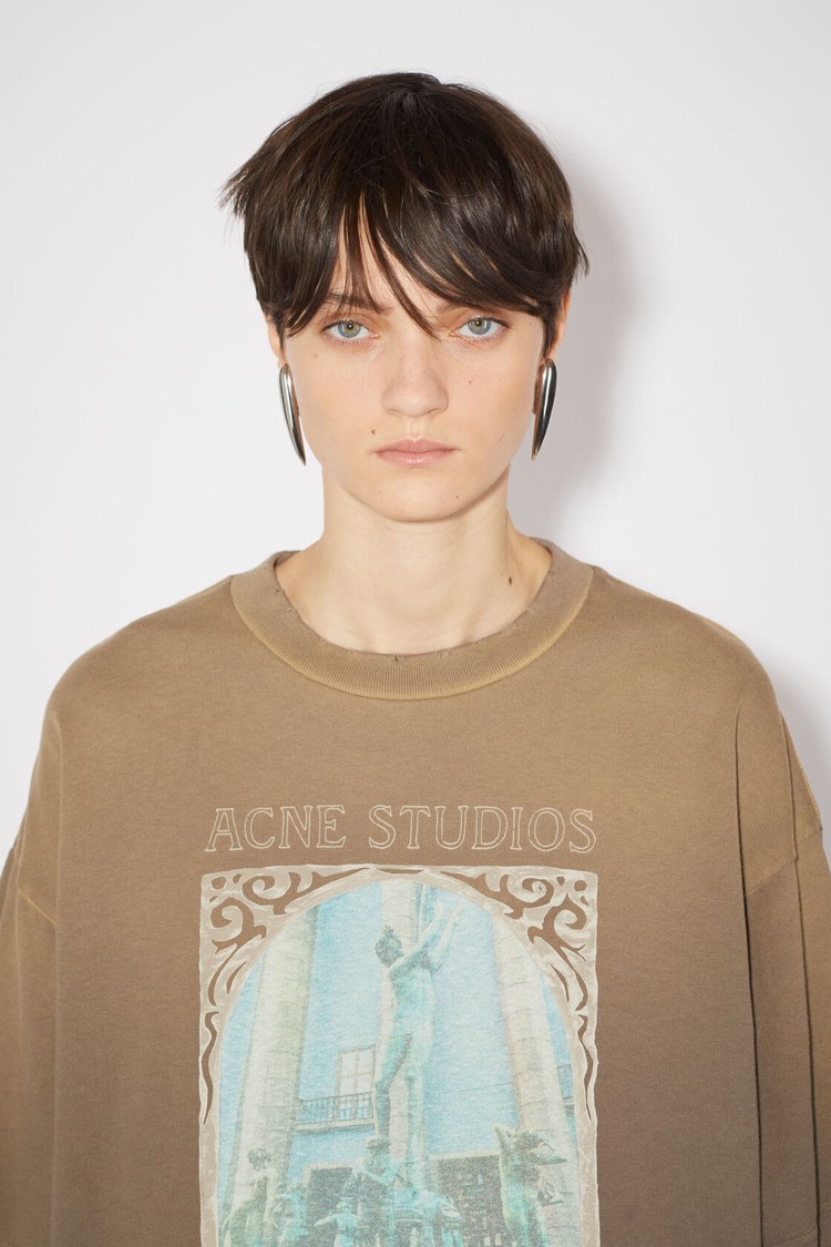 Grey / Brown / Grey Acne Studios Layered Printed Women's T Shirts | BAQW-12734