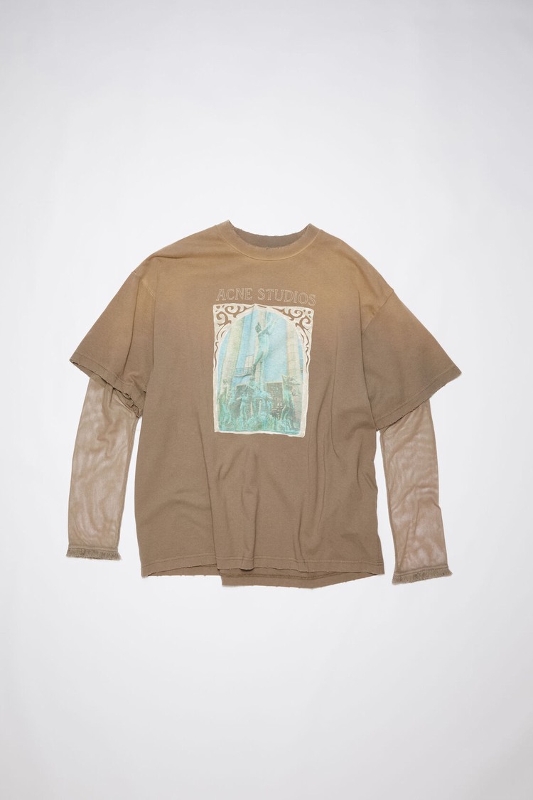 Grey / Brown / Grey Acne Studios Layered Printed Women's T Shirts | BAQW-12734