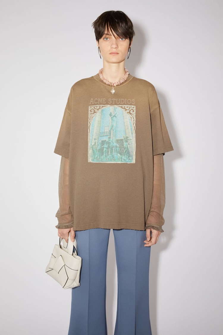 Grey / Brown / Grey Acne Studios Layered Printed Women\'s T Shirts | BAQW-12734