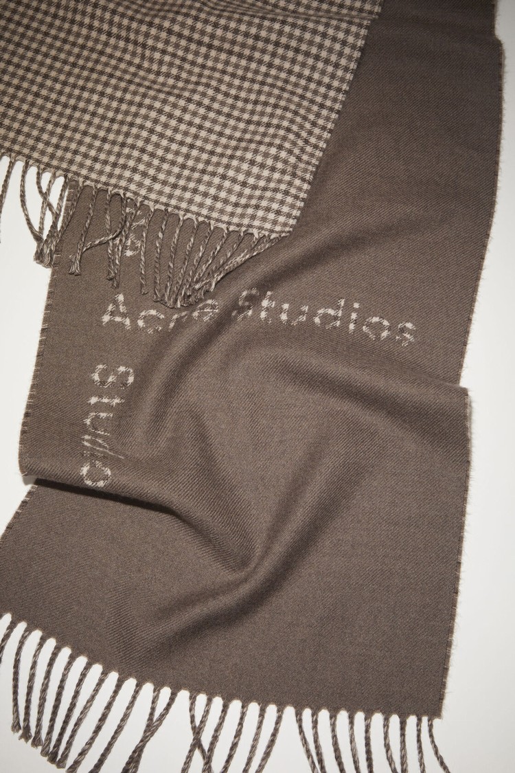 Grey / Brown / Grey Acne Studios Logo Check Wool Scarf | CHYN-26573