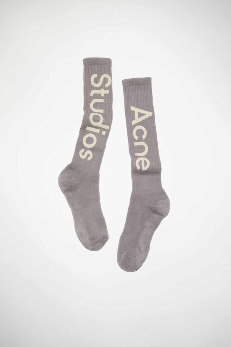 Grey / White Acne Studios Logo Knee Socks | HWLY-67350