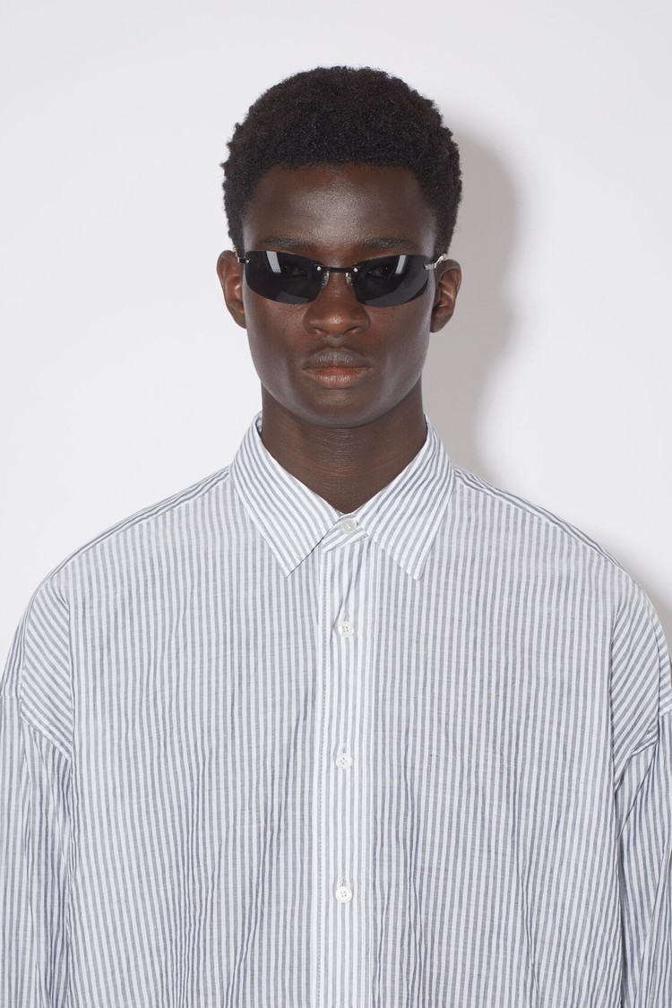 Grey / White Acne Studios Stripe Button-up Men's Shirts | NTBI-17263